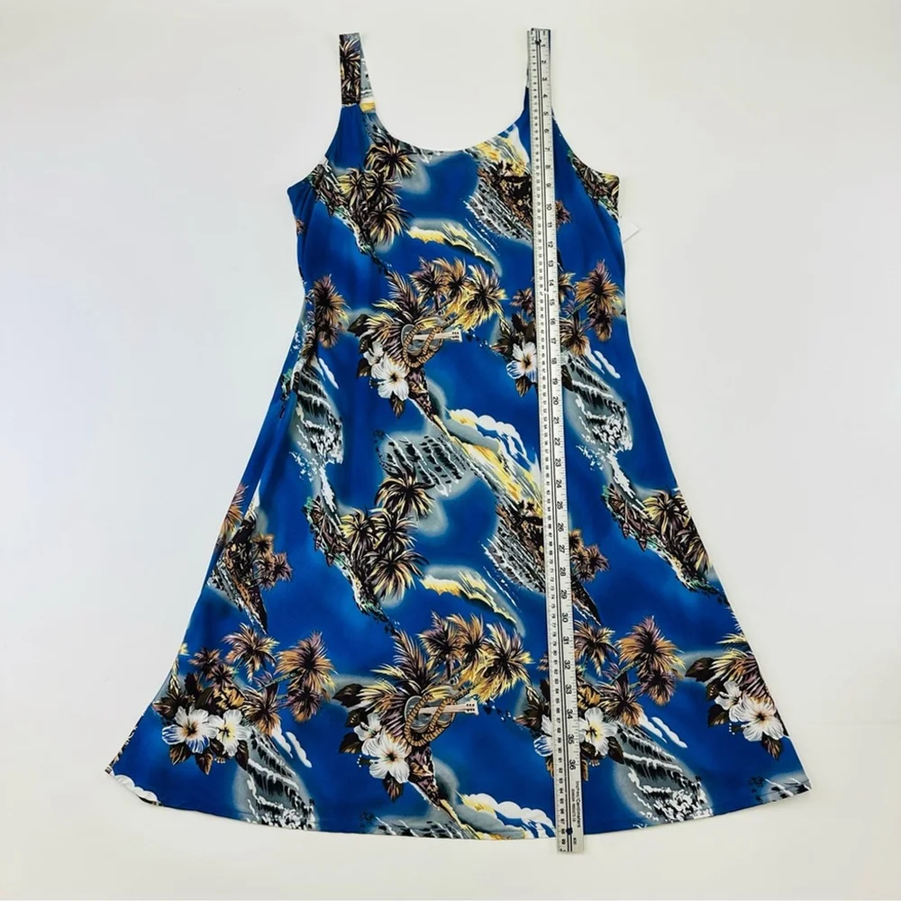 Hilo Hattie blue tropical Hawaiian print womens tank dress Fits Medium Vintage